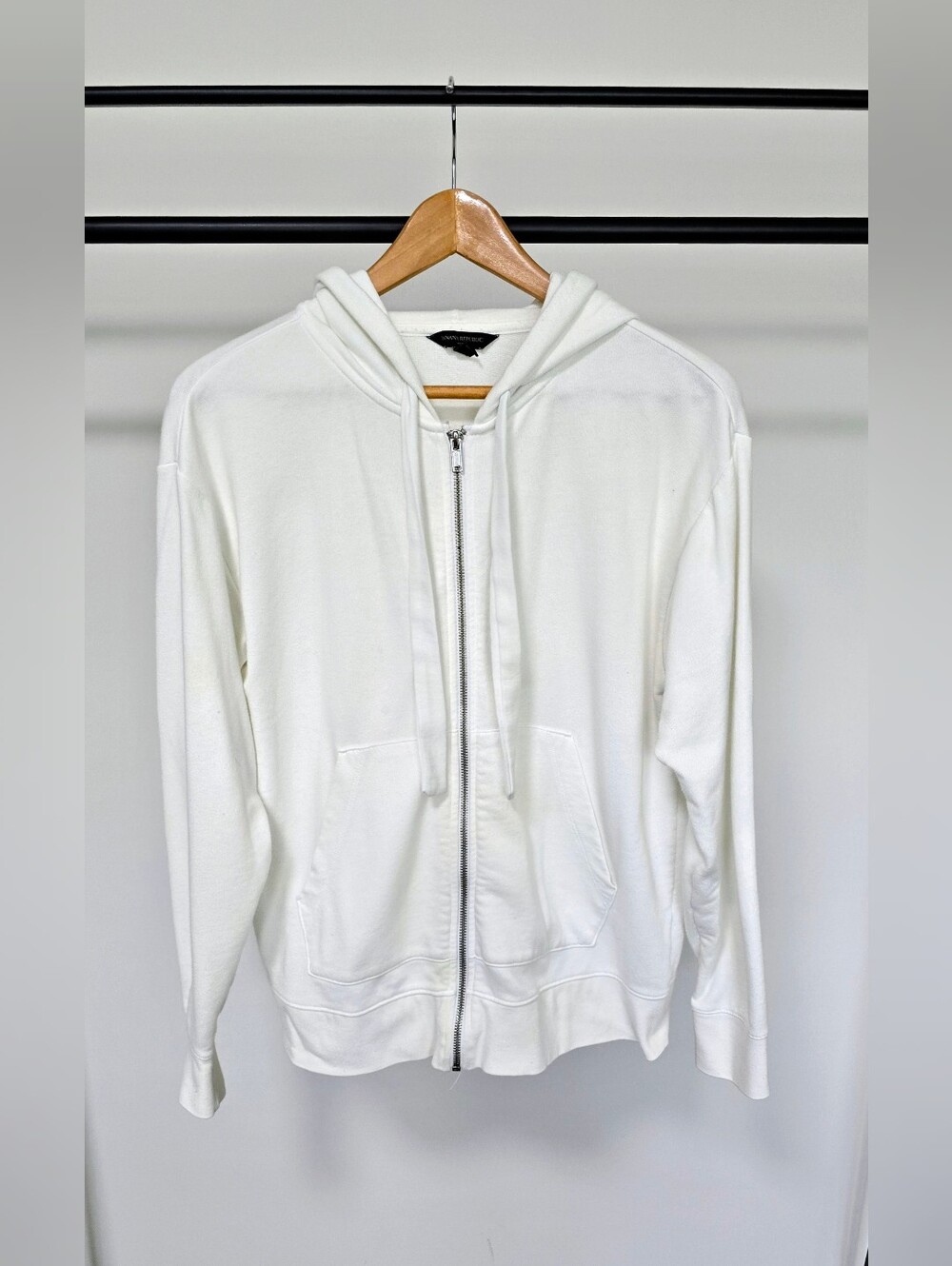 Banana Republic White Full-Zip Hooded Sweatshirt